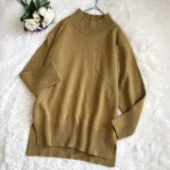 グローバルワーク（L）ハイネック長袖ニットセーター マスタード 厚手 ゆったり