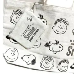 新品未使用スヌーピー頒布＊トートバッグ白ホワイト38x22x11＊財布11x9