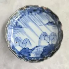古伊万里　染付　小皿　江戸時代　豆皿　骨董　金継ぎ　金直し　アンティーク