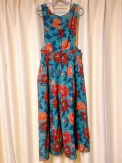 《この牧場のオーナー》フローラルパターンオーバーオール-GREEN