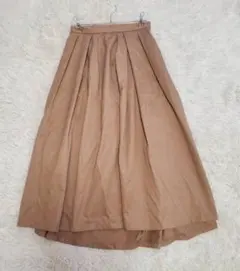 アースミュージック フレアスカート ミモレ丈 タック ウエストゴム ブラウン