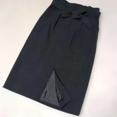 日本製UNITEDARROWS秋冬用リボン付きダークグレータイトスカートMサイズ
