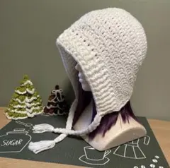 ボンネット　バラクラバ　ニット帽　ハンドメイド　手編み　かぎ編み
