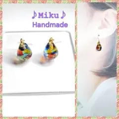 No.1376-F　琉球ガラス☆ピアス・イヤリング☆チャーム(カラフルMIX)