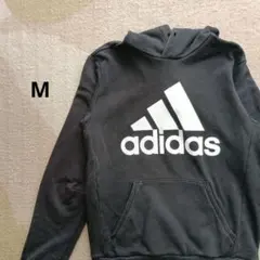 【adidas】 フード付きパーカーM ブラック　ビッグロゴ
