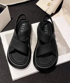 【即日発送可】ブラック クロスストラップ サンダル 23.5cm