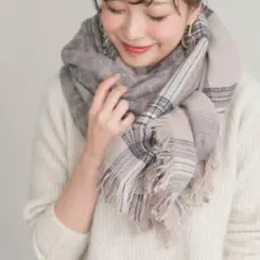 アーバンリサーチ　リバーシブルストールマフラー　チェック ヒョウ柄 グレー