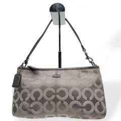 美品　COACH コーチ　アクセサリーポーチ　ハンドバッグ　オプアート　グレー