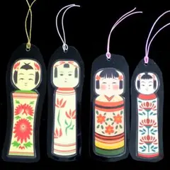 【ラミネート】和風こけししおり 4枚セット 約10cm bookmark