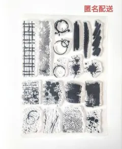 クリアスタンプ 背景模様 ペイント チェック ドット レンガ 生地 18パーツ