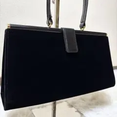 未使用級✨ 銀座かねまつ ハンドバッグ フォーマル がま口 ベルベット レザー
