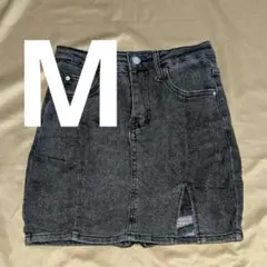 【美品・Мサイズ】デニム ミニスカート・パンツ●スリット入り●ダークグレー