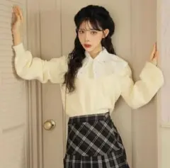 Mmeeme エムミーエメ ボリュームカラーニットトップス ホワイト トップス