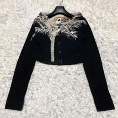 極美品✨現行N°21 2022年　クロップドカーディガン　毛　XL黒　ヤシの木