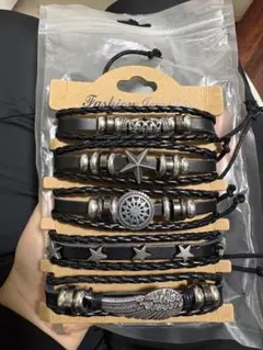 レザーブレスレットセット 5本 シルバー装飾