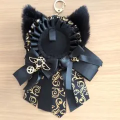 痛ロゼット ねこみみ 缶バッジ ブラック ゴールド