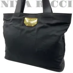 美品　ニナリッチ　ハンドバッグ　ナイロン　レザー　黒　ブラック