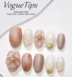 ネイルチップピンク花フラワー ネイルシール＆やすり付き　Lサイズ