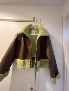 Jouetie クロップドジャケット ブラウン/ライムグリーン