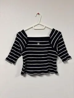 Chico ストライプ オフショルダー ニット 半袖