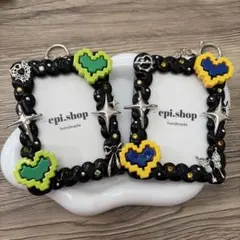 174♡ホイップデコ トレカキーホルダー トレカケースデコ 緑 黄 黒 ハート