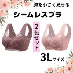 胸を小さく見せる 2枚 シームレス ナイトブラ ノンワイヤー 3L ピンク