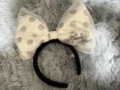 ミニーマウス 水玉リボンカチューシャ 白