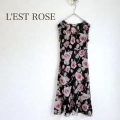 L'EST ROSE ワンピース　花柄　黒　ピンク　シフォン　上品