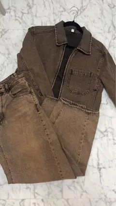 ブラウン デニムジャケット・パンツセット GU