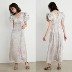 SNIDEL ドット柄 パフスリーブ ロングドレス