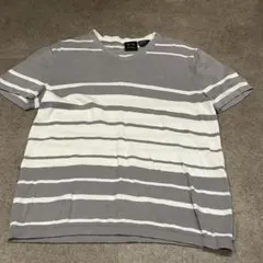 A|X グレー ホワイト ストライプ 半袖ニットシャツ