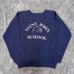 【80s】USA製 Hanes ラグランスウェット (M) ネイビー カレッジ