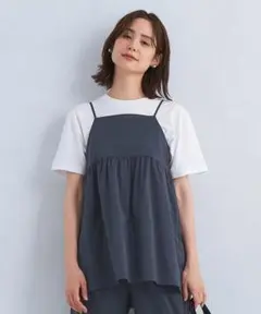 新品　グリーンレーベルリラクシング　ギャザー　キャミソール　ブラウス　ネイビー