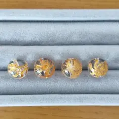 天然水晶　四神金彫り　10ミリ玉　4個セット