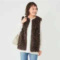 グリーンレーベルリラクシング ボア ベスト ブラウン Fサイズ 美品 茶色