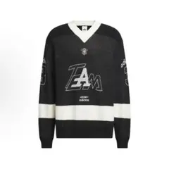海外限定L Adidas Vネック スウェットシャツ ブラック KF4467