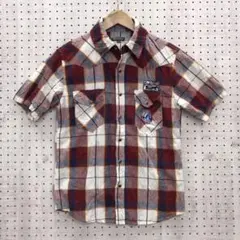 チェック アメカジ ワッペン 半袖 ウエスタン シャツ エンブレム プリント