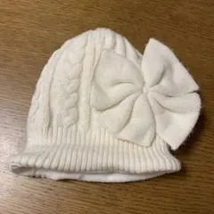 ベビー　ニット帽　お花　ホワイト