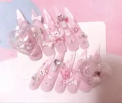 ♥現品♥ ネイルチップ 平成女児 量産型 地雷系 ピンク 姫 うさぎ ロング