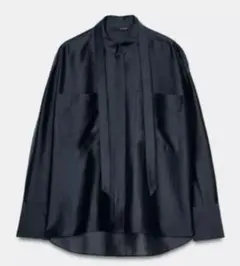 ZARA ポケットリボンディテールシャツ　ネイビーブルーのサムネイル