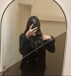 ブラック　フリンジツイードジャケット