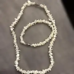 天然シェル チップネックレス＆ブレスレット セット ホワイト