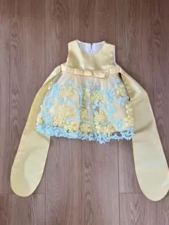 ベビードレス イエロー 花柄 チュール リボン