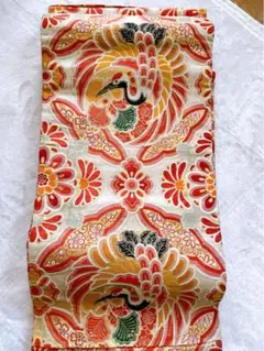 アンティーク帯　鶴　リバーシブル　総刺繍　総柄　昭和レトロ　アンティーク着物