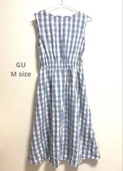 GU ジーユー　ギンガムチェック　ワンピース　ロング　水色　ロングワンピース　M