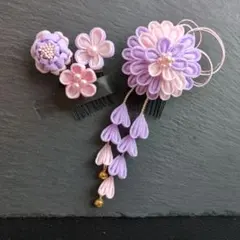 七五三　つまみ細工の髪飾り　うすむらさきとうすピンク