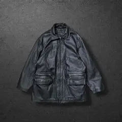 レザージャケットLカーコートジップアップブラックハーフコートカウレザー牛革