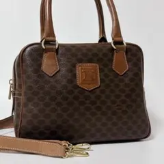 【24時間以内発送】セリーヌ マカダム ２ウェイ ボストン バッグ ブラウン