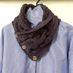 ダークパープル ケーブル編みニットスヌード