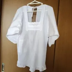 訳あり 割烹着　白いフリル付き 昭和レトロ 白エプロン